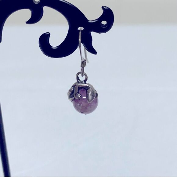 Sterling Silver & Amethyst Gecko Drop Dangle Earrings 1.25” Vintage Gorgeous - Picture 6 of 6